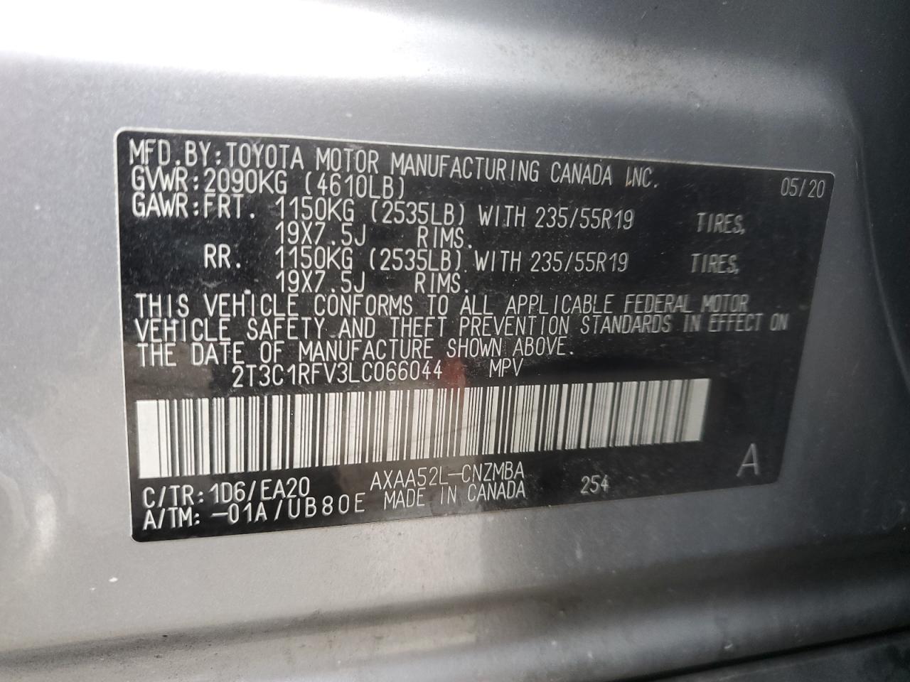 2020 Toyota Rav4 Xle Premium VIN: 2T3C1RFV3LC066044 Lot: 85135555