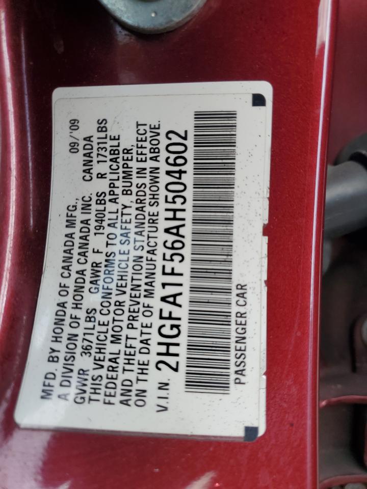 2010 Honda Civic Lx VIN: 2HGFA1F56AH504602 Lot: 82401835