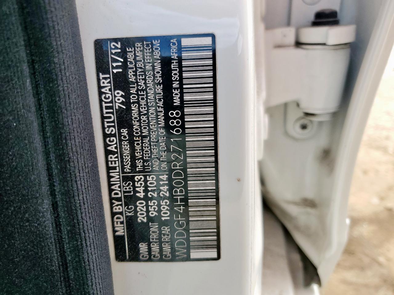 2013 Mercedes-Benz C 250 VIN: WDDGF4HB0DR271688 Lot: 82304915