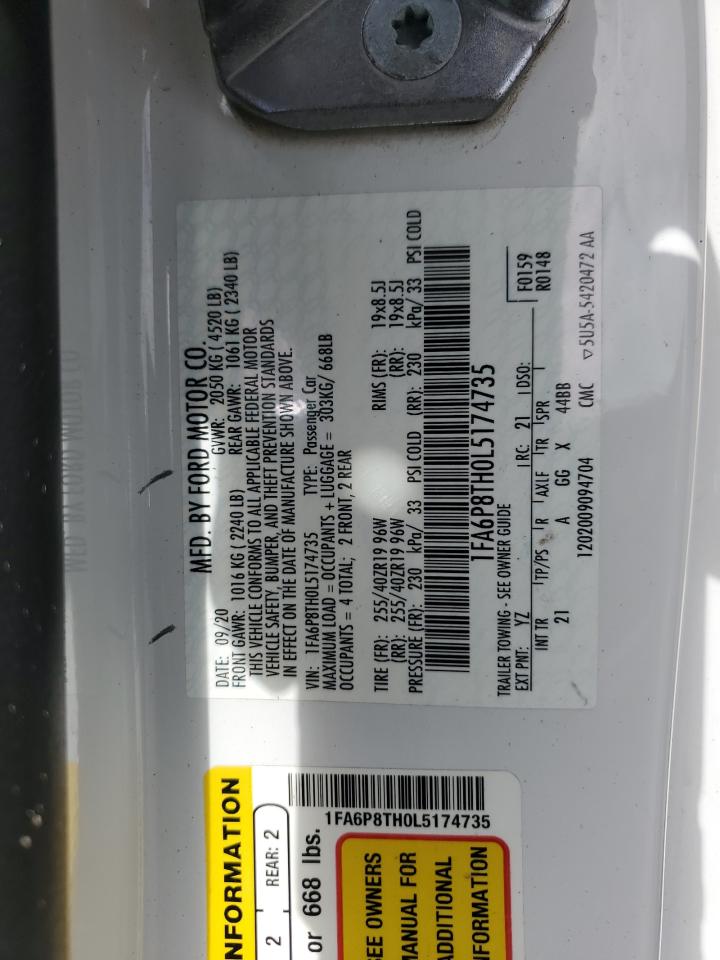 2020 Ford Mustang VIN: 1FA6P8TH0L5174735 Lot: 85651295