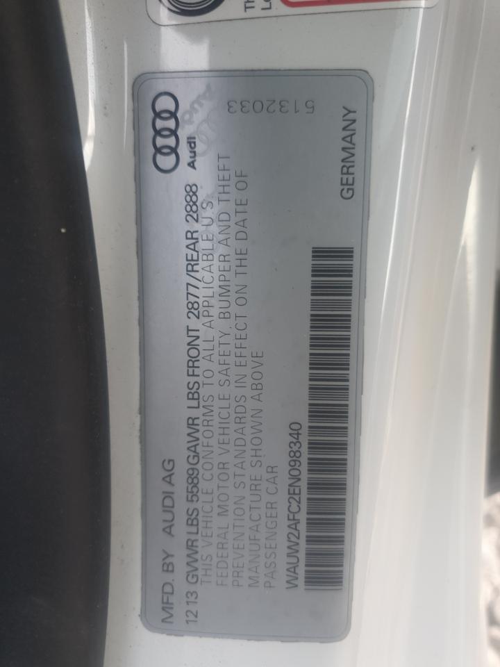 2014 Audi S7 Premium VIN: WAUW2AFC2EN098340 Lot: 83987685