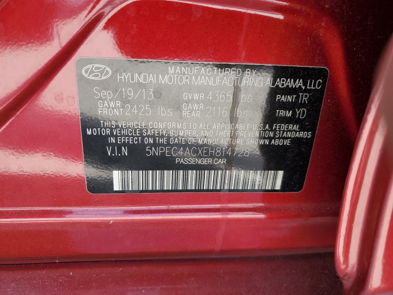 2014 Hyundai Sonata Se VIN: 5NPEC4ACXEH814728 Lot: 82413335