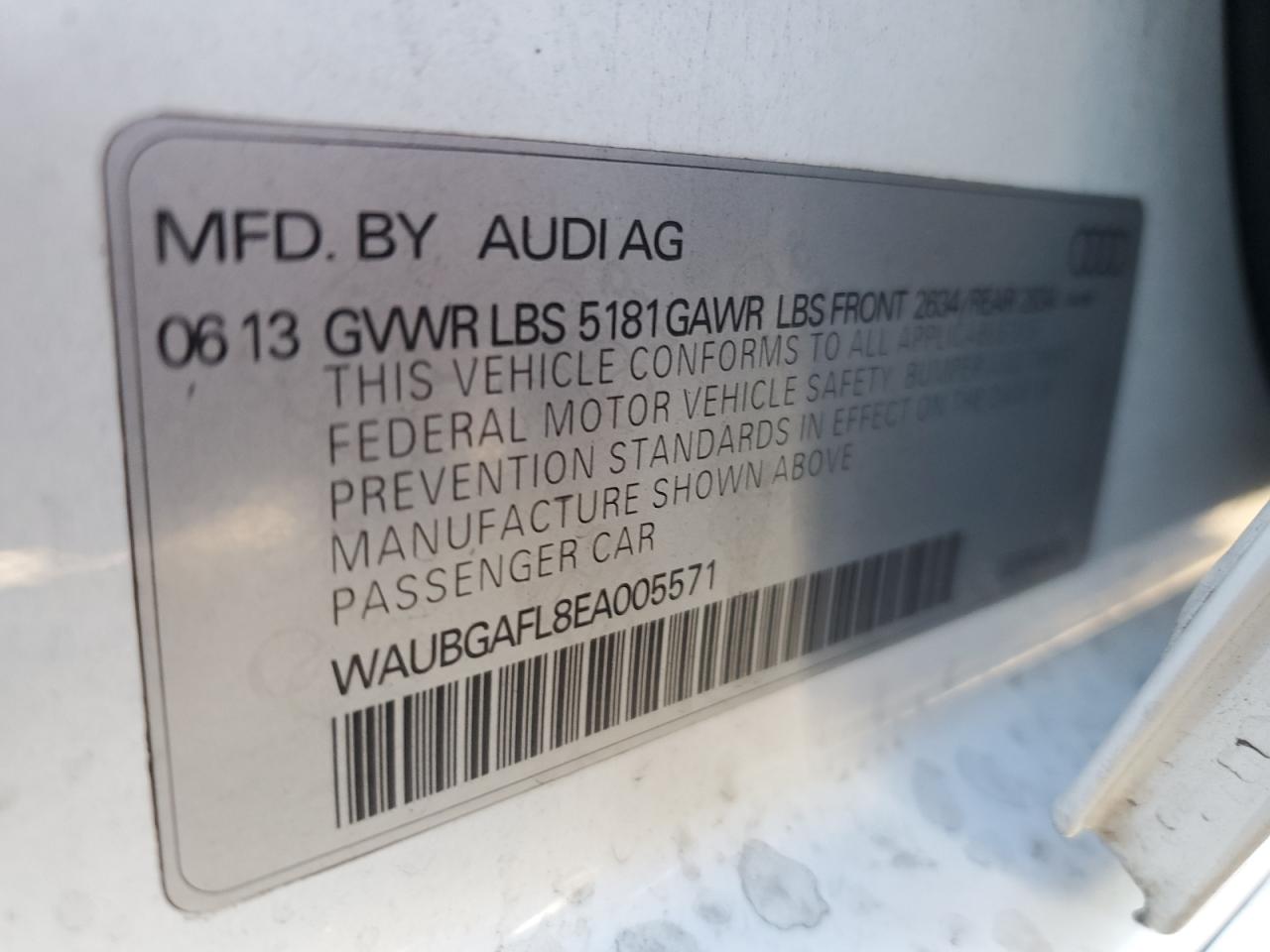 2014 Audi S4 Premium Plus VIN: WAUBGAFL8EA005571 Lot: 87453815