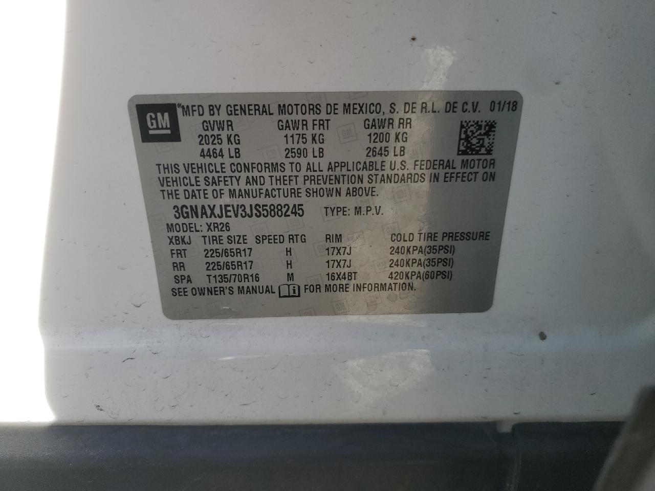 2018 Chevrolet Equinox Lt VIN: 3GNAXJEV3JS588245 Lot: 91232385