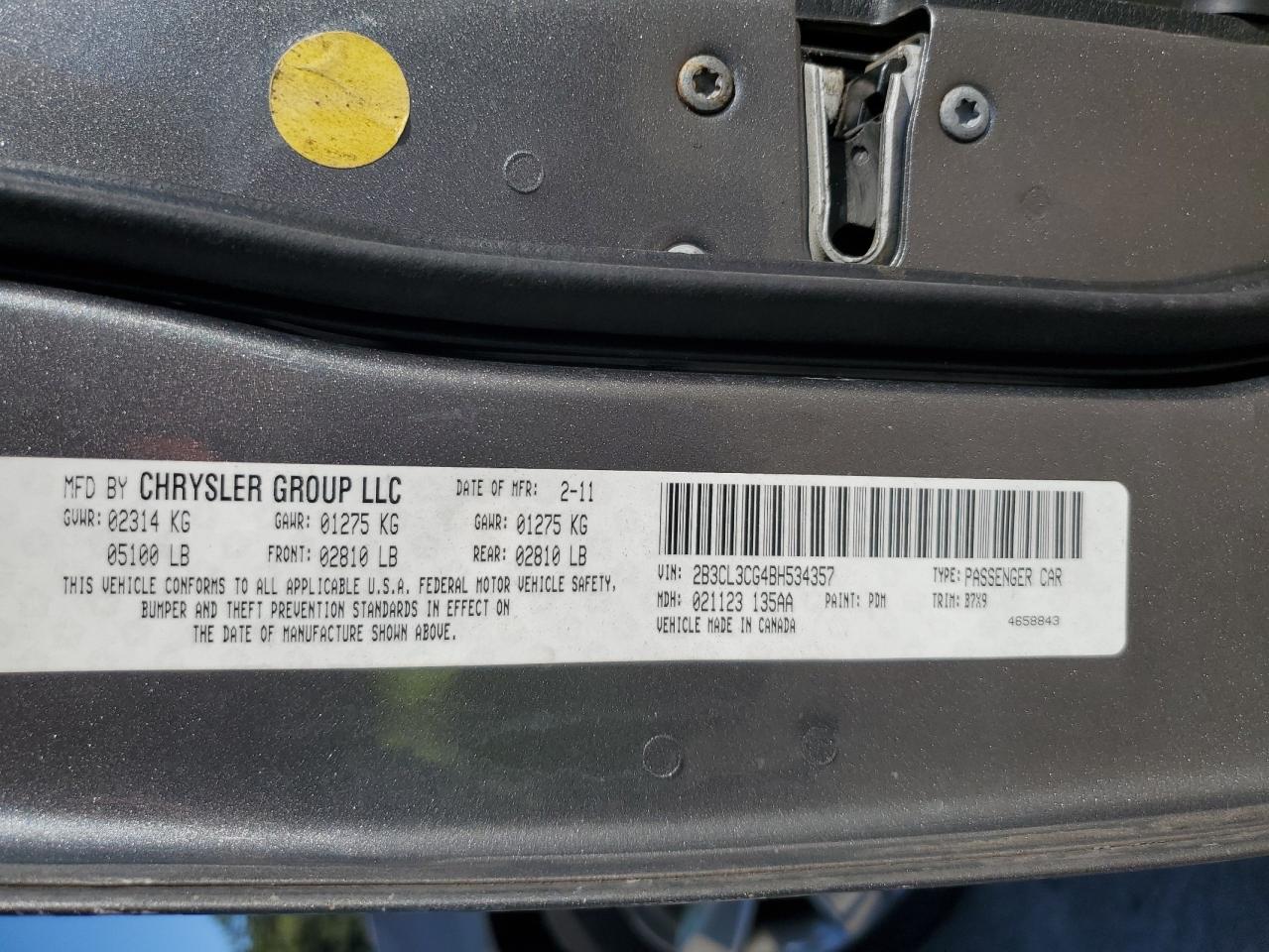 2011 Dodge Charger VIN: 2B3CL3CG4BH534357 Lot: 89526115