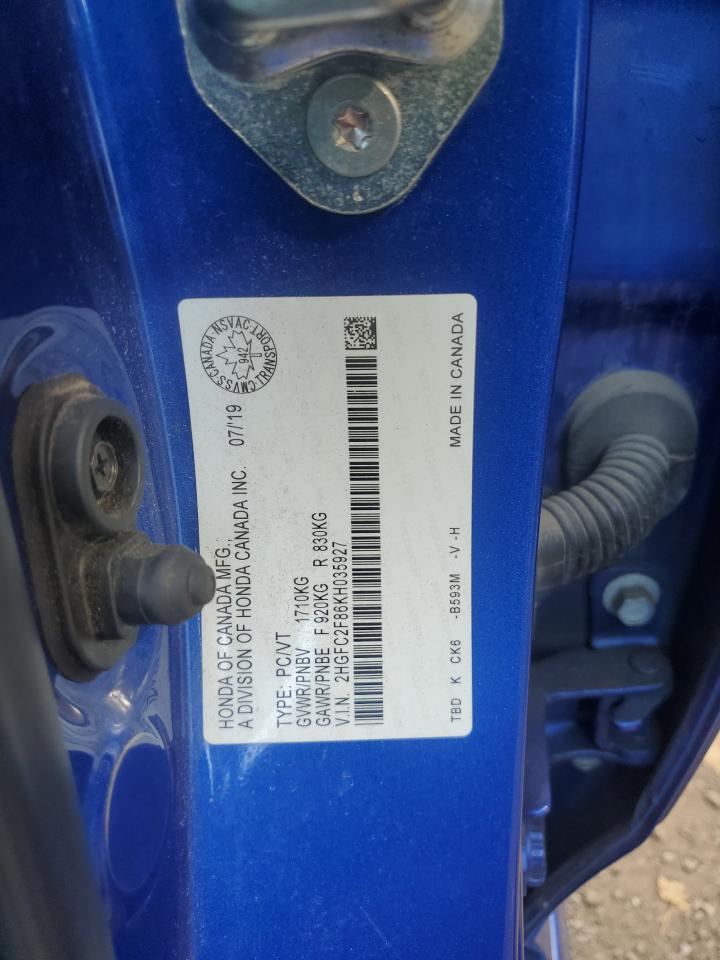 2019 Honda Civic Sport VIN: 2HGFC2F86KH035927 Lot: 84261195