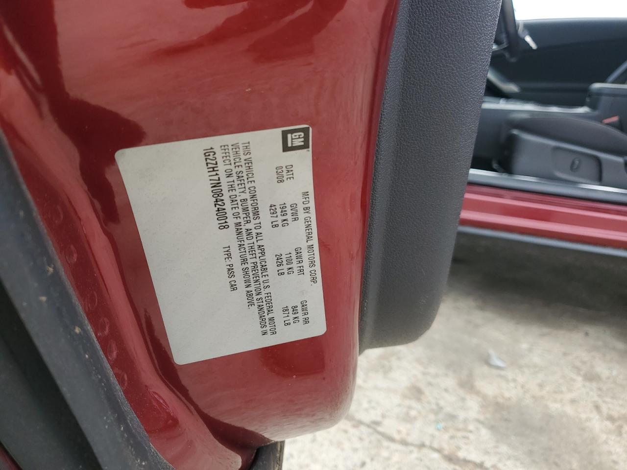 2008 Pontiac G6 Gt VIN: 1G2ZH17N084240018 Lot: 86081875