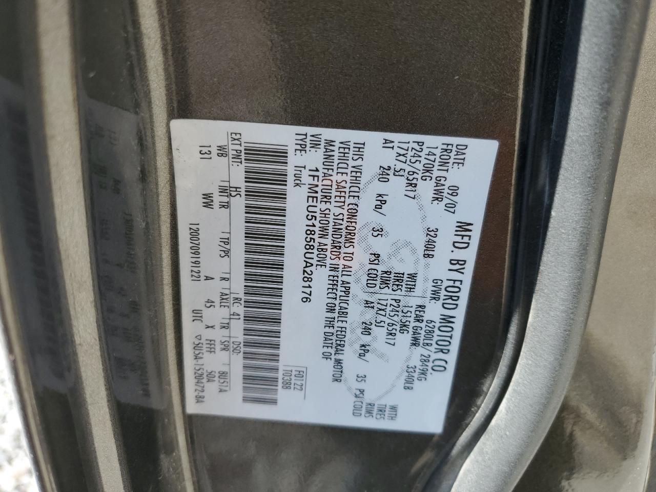 2008 Ford Explorer Sport Trac Xlt VIN: 1FMEU51858UA28176 Lot: 85557745