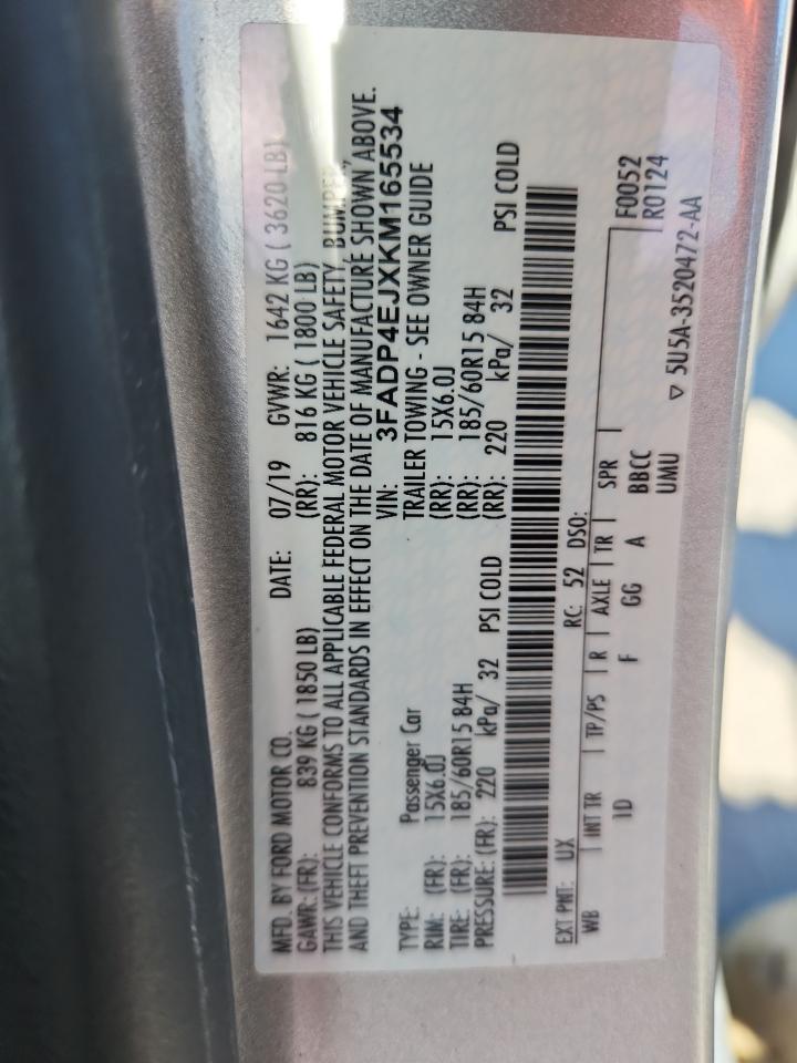 2019 Ford Fiesta Se VIN: 3FADP4EJXKM165534 Lot: 87228385