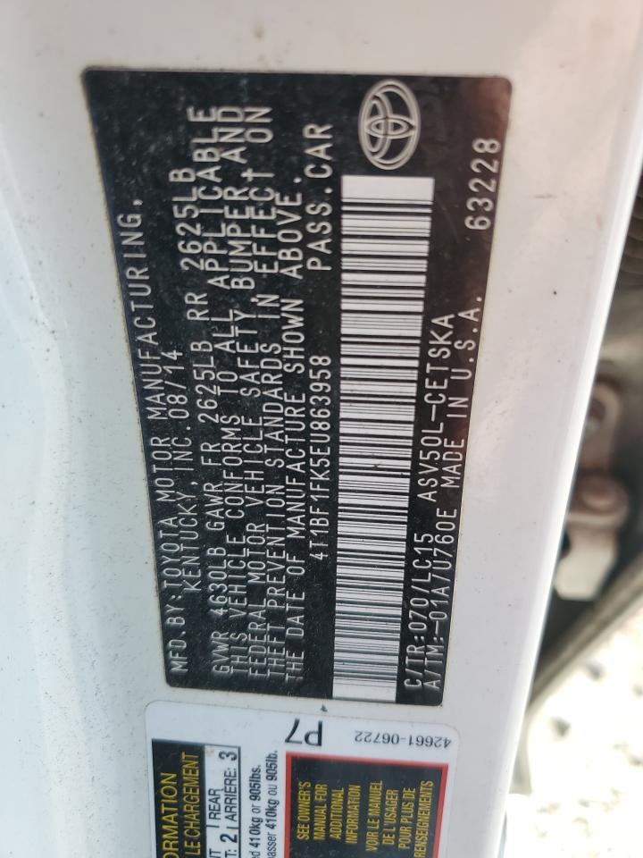 2014 Toyota Camry L VIN: 4T1BF1FK5EU863958 Lot: 84921265
