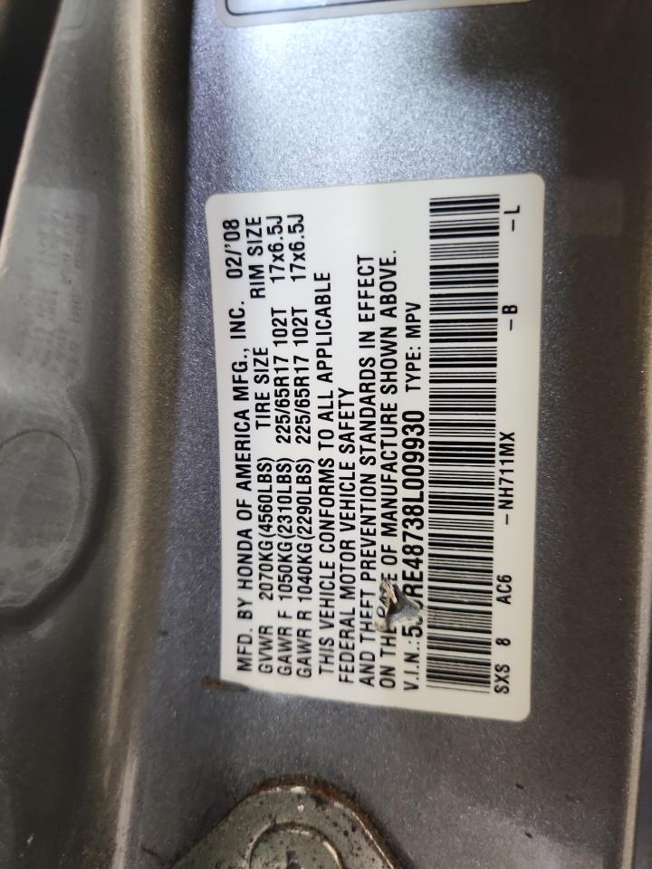 2008 Honda Cr-V Exl VIN: 5J6RE48738L009930 Lot: 86235865