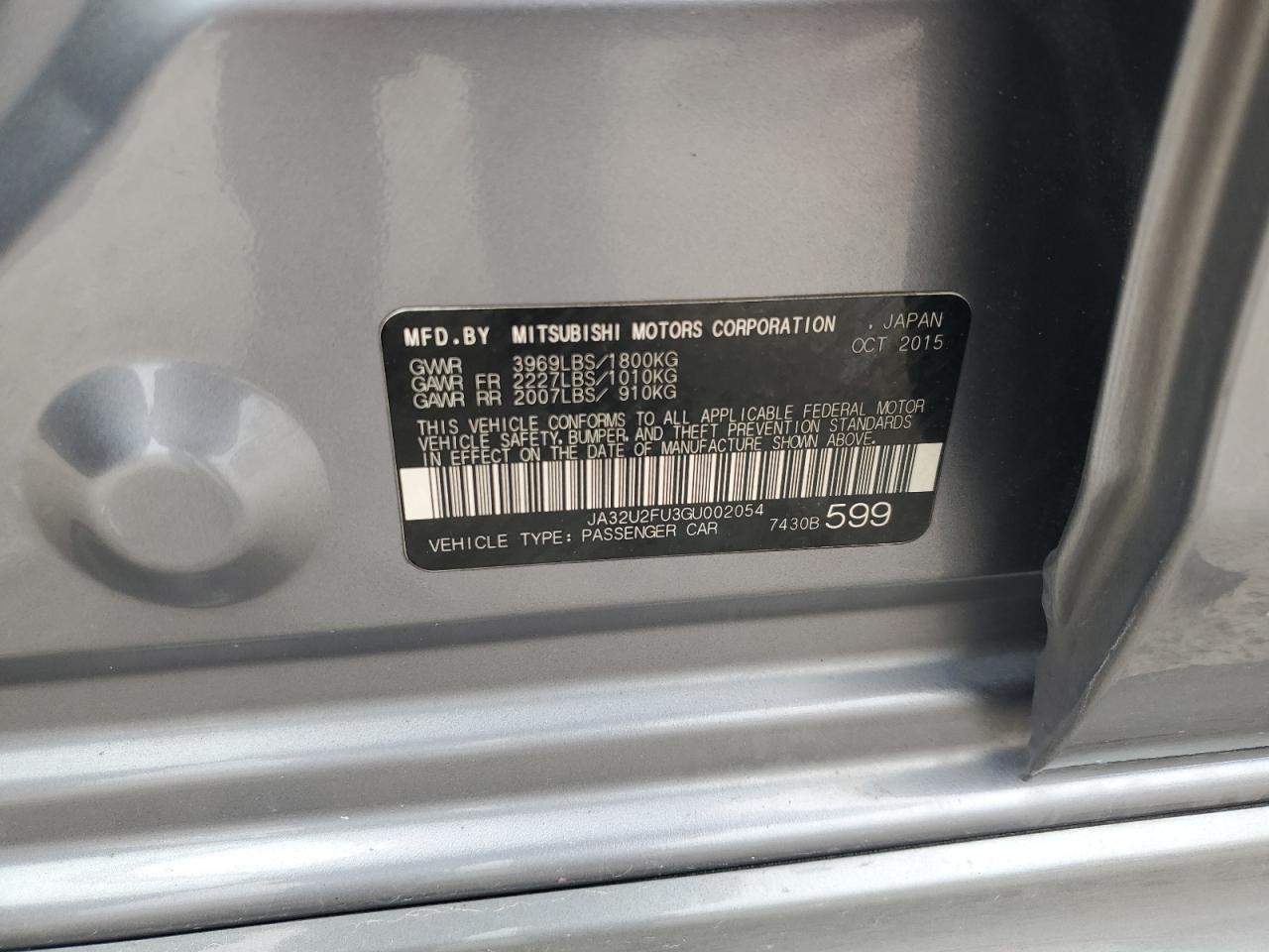 2016 Mitsubishi Lancer Es VIN: JA32U2FU3GU002054 Lot: 86624305