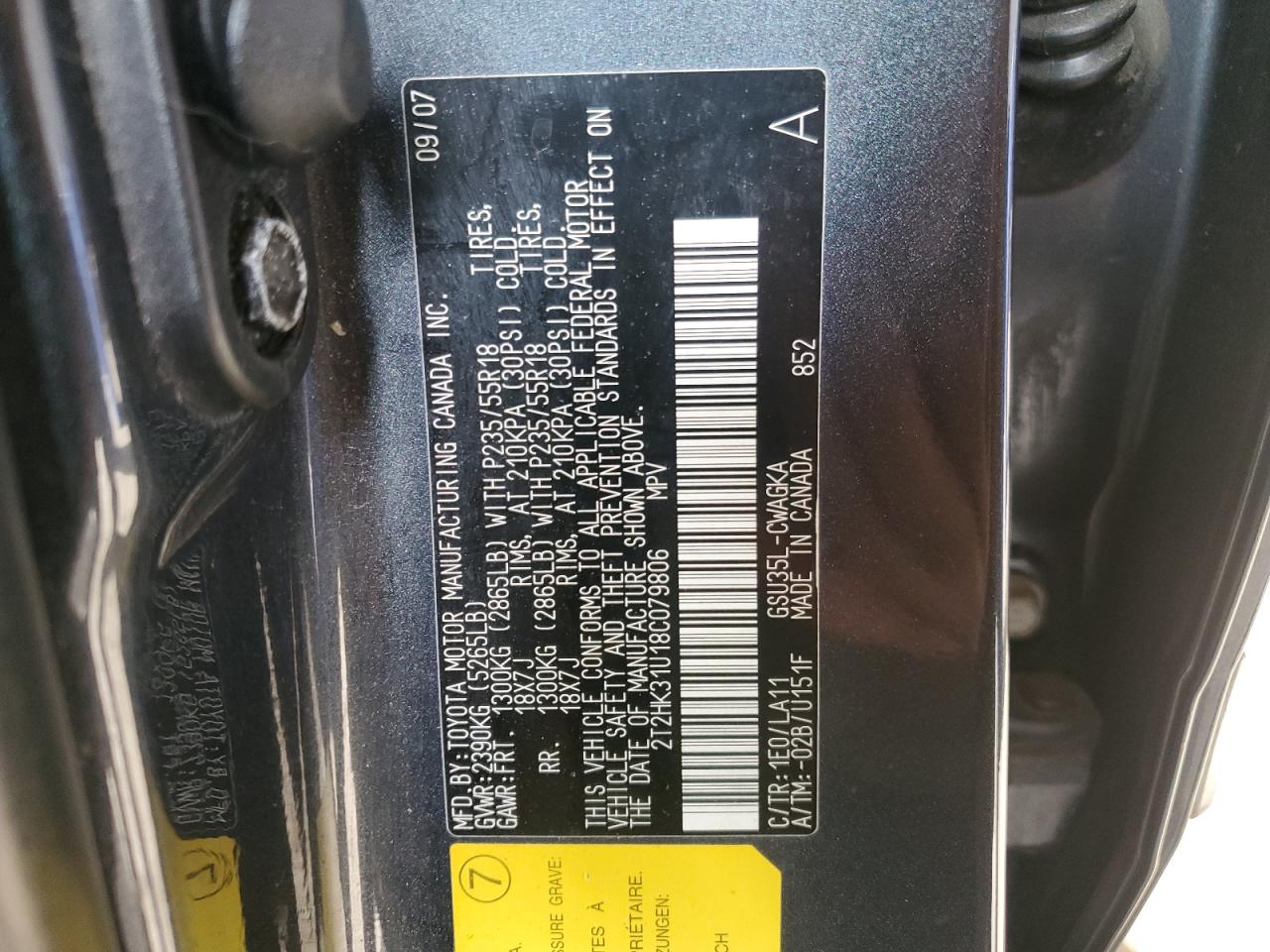 2008 Lexus Rx 350 VIN: 2T2HK31U18C079806 Lot: 90593485