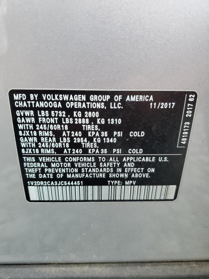 2018 Volkswagen Atlas Se VIN: 1V2DR2CA3JC544451 Lot: 84536825