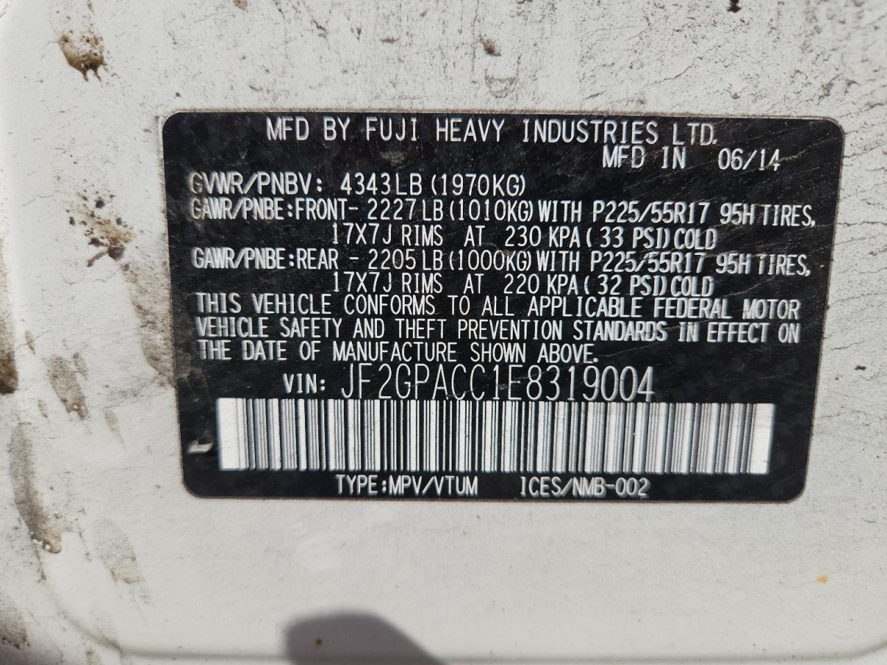 2014 Subaru Xv Crosstrek 2.0 Premium VIN: JF2GPACC1E8319004 Lot: 84806015