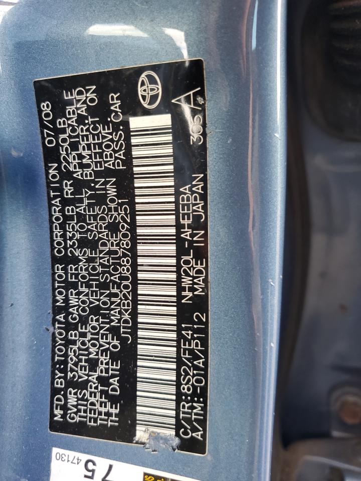 2008 Toyota Prius VIN: JTDKB20U887809251 Lot: 85334905