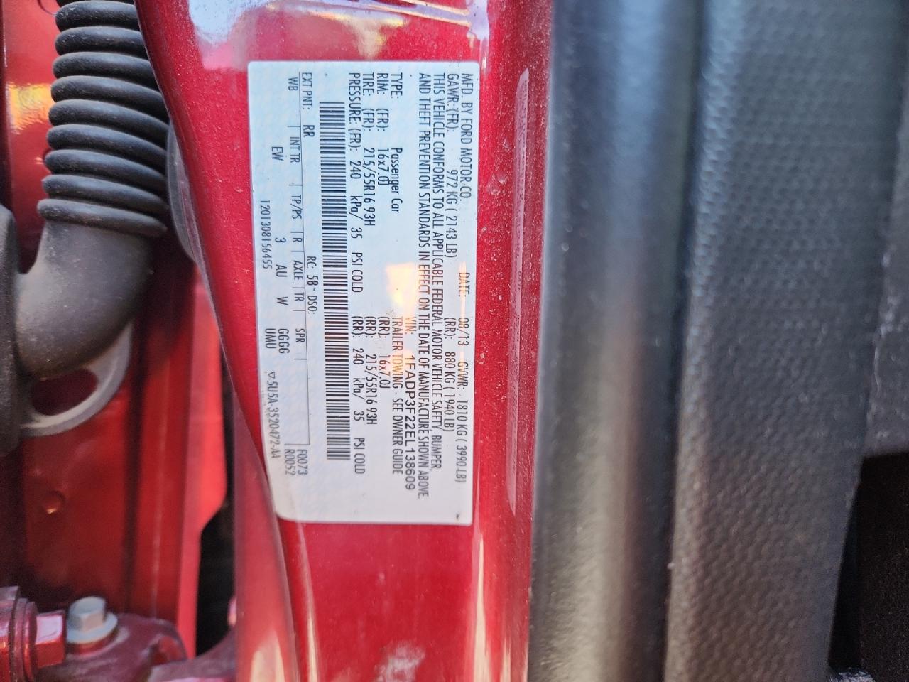 2014 Ford Focus Se VIN: 1FADP3F22EL138609 Lot: 85302915