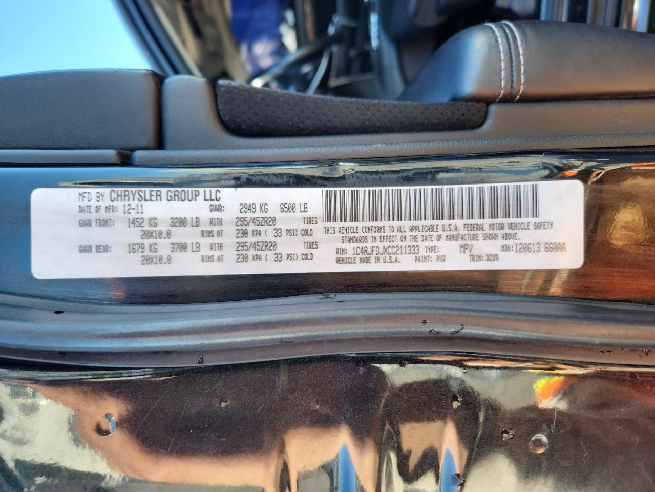 2012 Jeep Grand Cherokee Srt-8 VIN: 1C4RJFDJXCC211333 Lot: 90735875