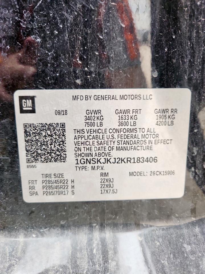 2019 Chevrolet Suburban K1500 Premier VIN: 1GNSKJKJ2KR183406 Lot: 82316885