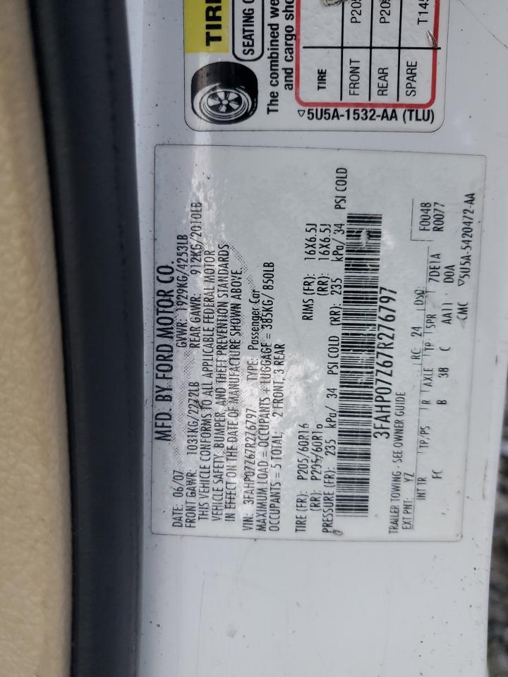 2007 Ford Fusion Se VIN: 3FAHP07Z67R276797 Lot: 82402025