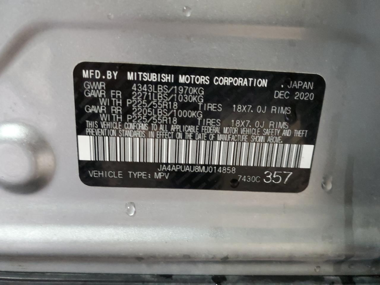 2021 Mitsubishi Outlander Sport Es VIN: JA4APUAU8MU014858 Lot: 87189805