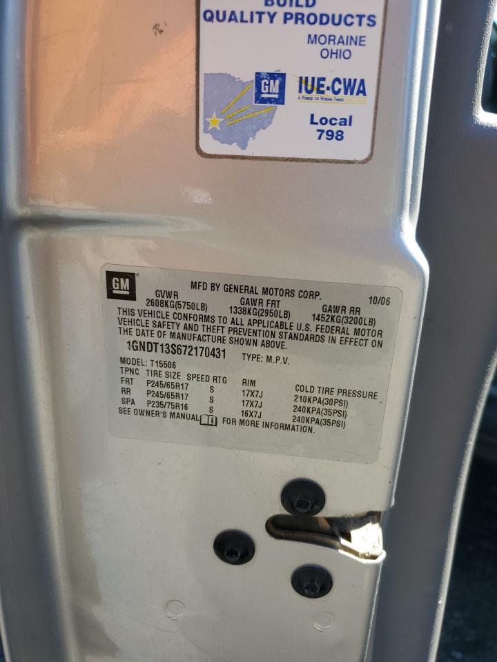 2007 Chevrolet Trailblazer Ls VIN: 1GNDT13S672170431 Lot: 82329375