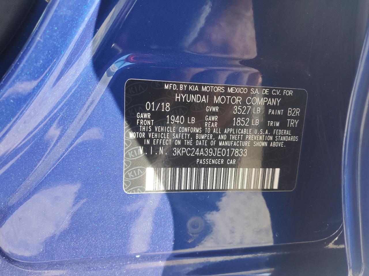 2018 Hyundai Accent Se VIN: 3KPC24A39JE017833 Lot: 84929805