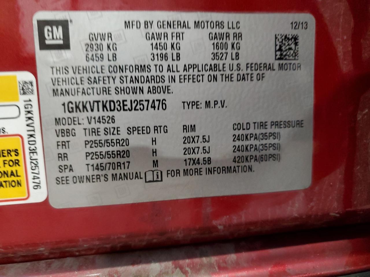 2014 GMC Acadia Denali VIN: 1GKKVTKD3EJ257476 Lot: 86717685