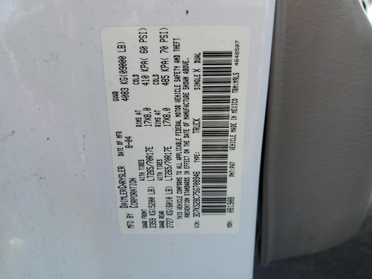 2005 Dodge Ram 2500 St VIN: 3D7KS28C75G708946 Lot: 85947535