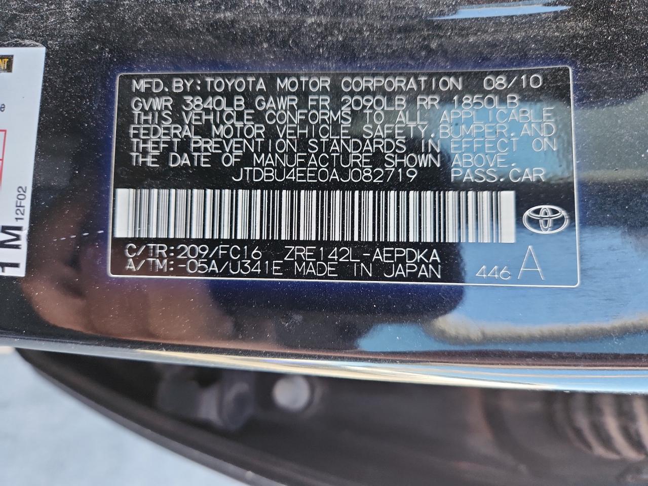 2010 Toyota Corolla Base VIN: JTDBU4EE0AJ082719 Lot: 87112065
