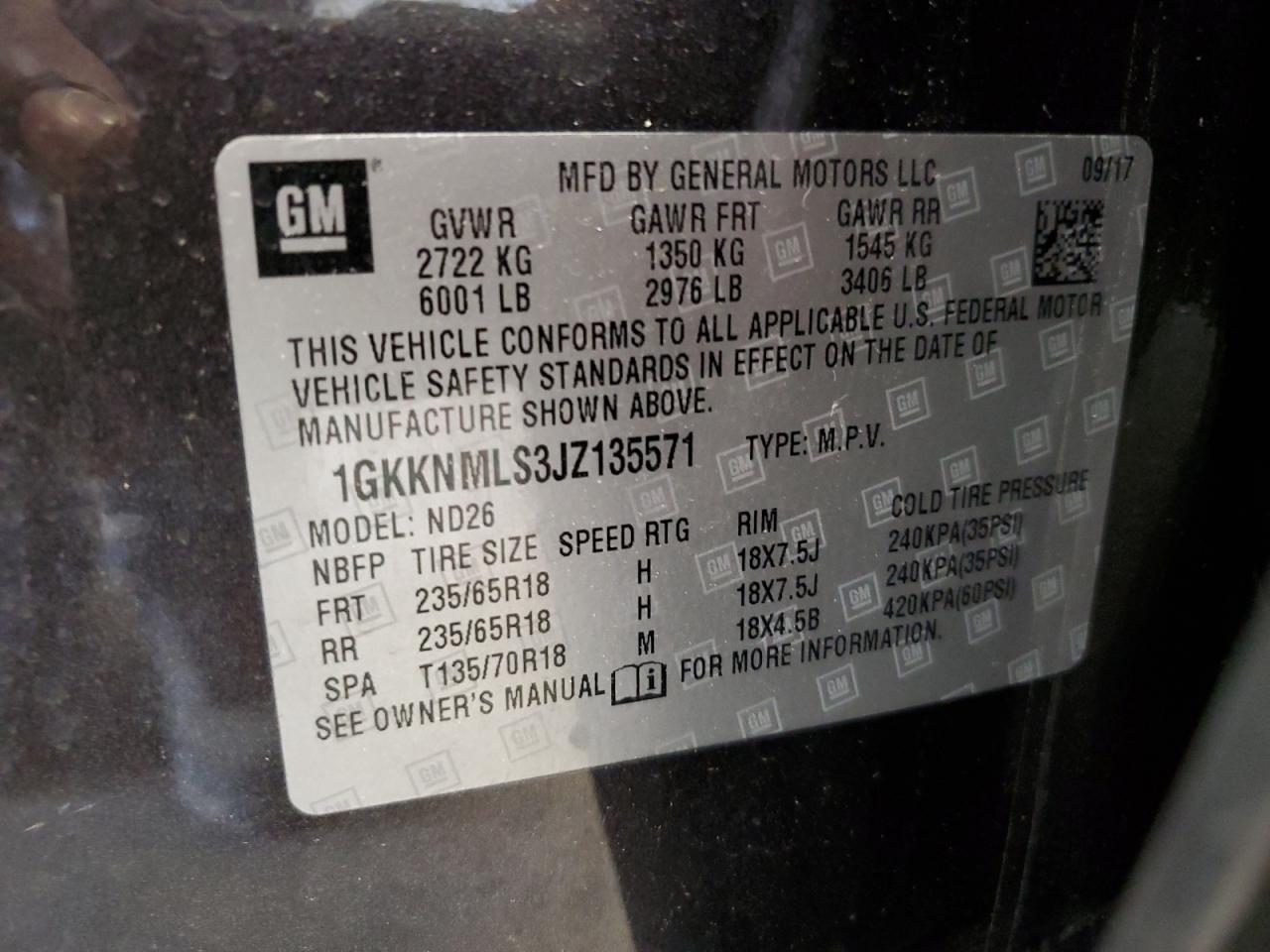 2018 GMC Acadia Slt-1 VIN: 1GKKNMLS3JZ135571 Lot: 86178345