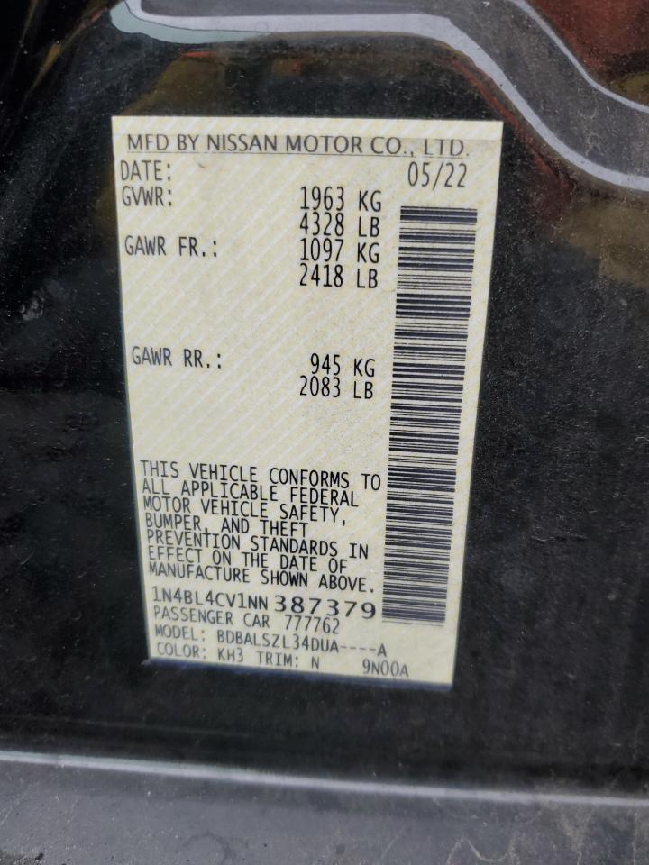 2022 Nissan Altima Sr VIN: 1N4BL4CV1NN387379 Lot: 82215065