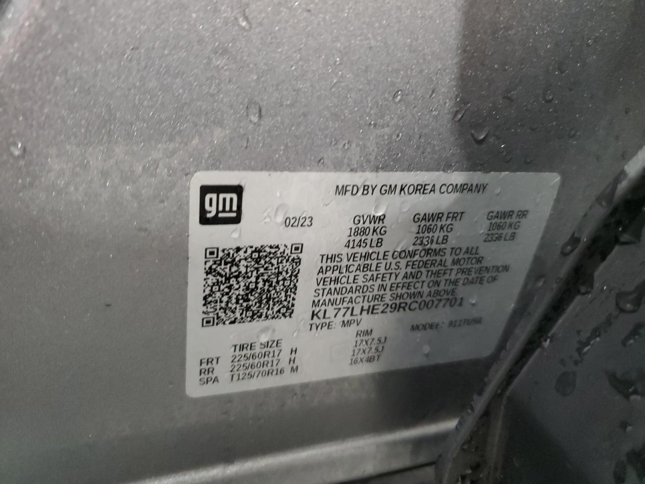 2024 Chevrolet Trax 1Lt VIN: KL77LHE29RC007701 Lot: 90116625