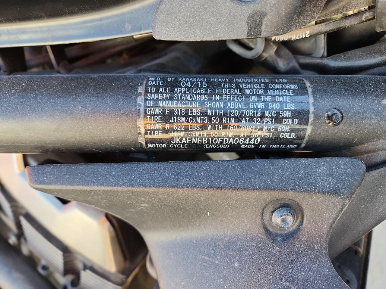 2015 Kawasaki En650 B VIN: JKAENEB10FDA06440 Lot: 89526435