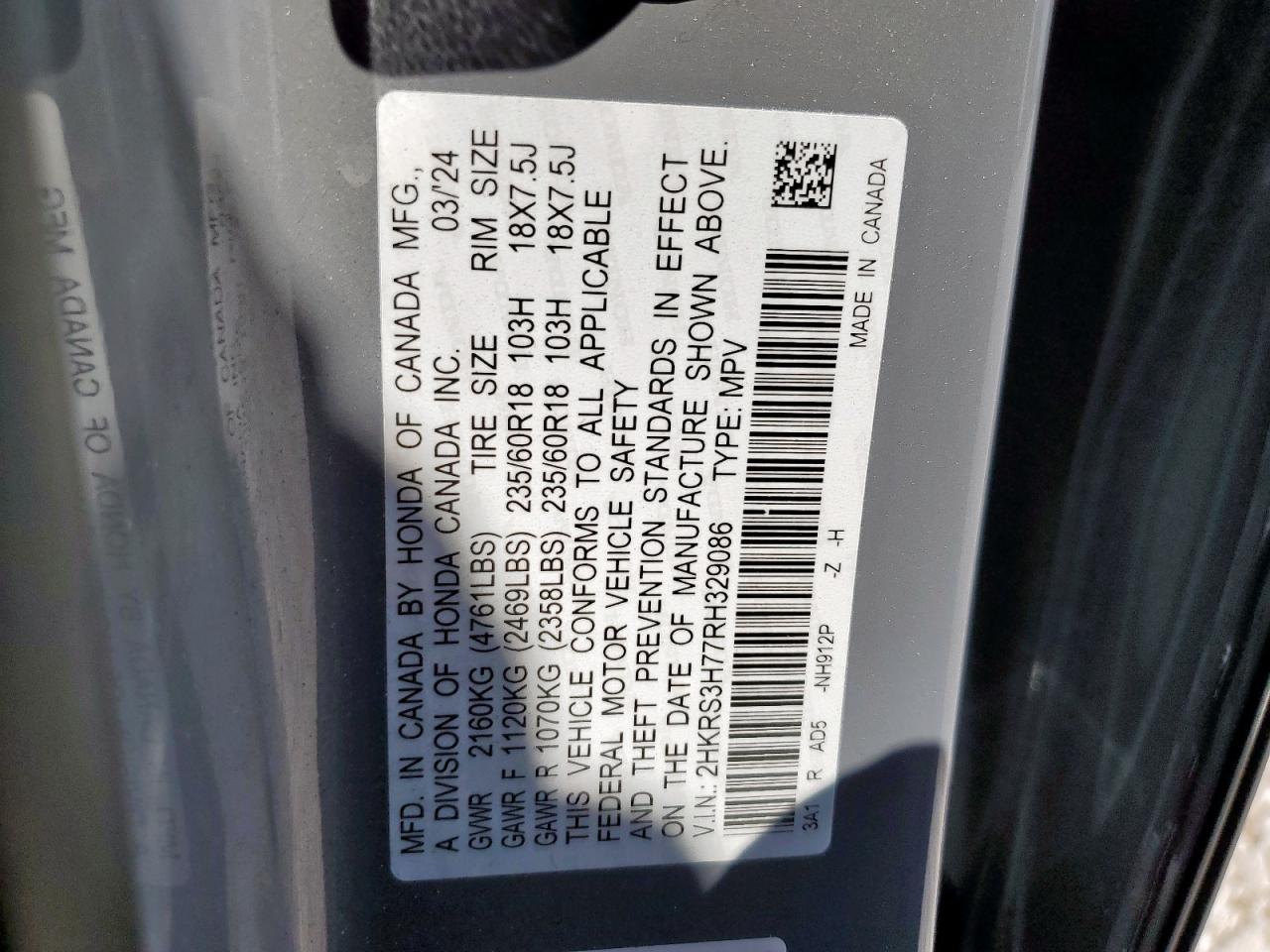 2024 Honda Cr-V Exl VIN: 2HKRS3H77RH329086 Lot: 82434915