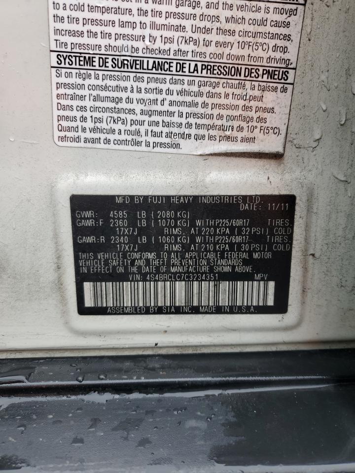 2012 Subaru Outback 2.5I Limited VIN: 4S4BRCLC7C3234351 Lot: 90080245