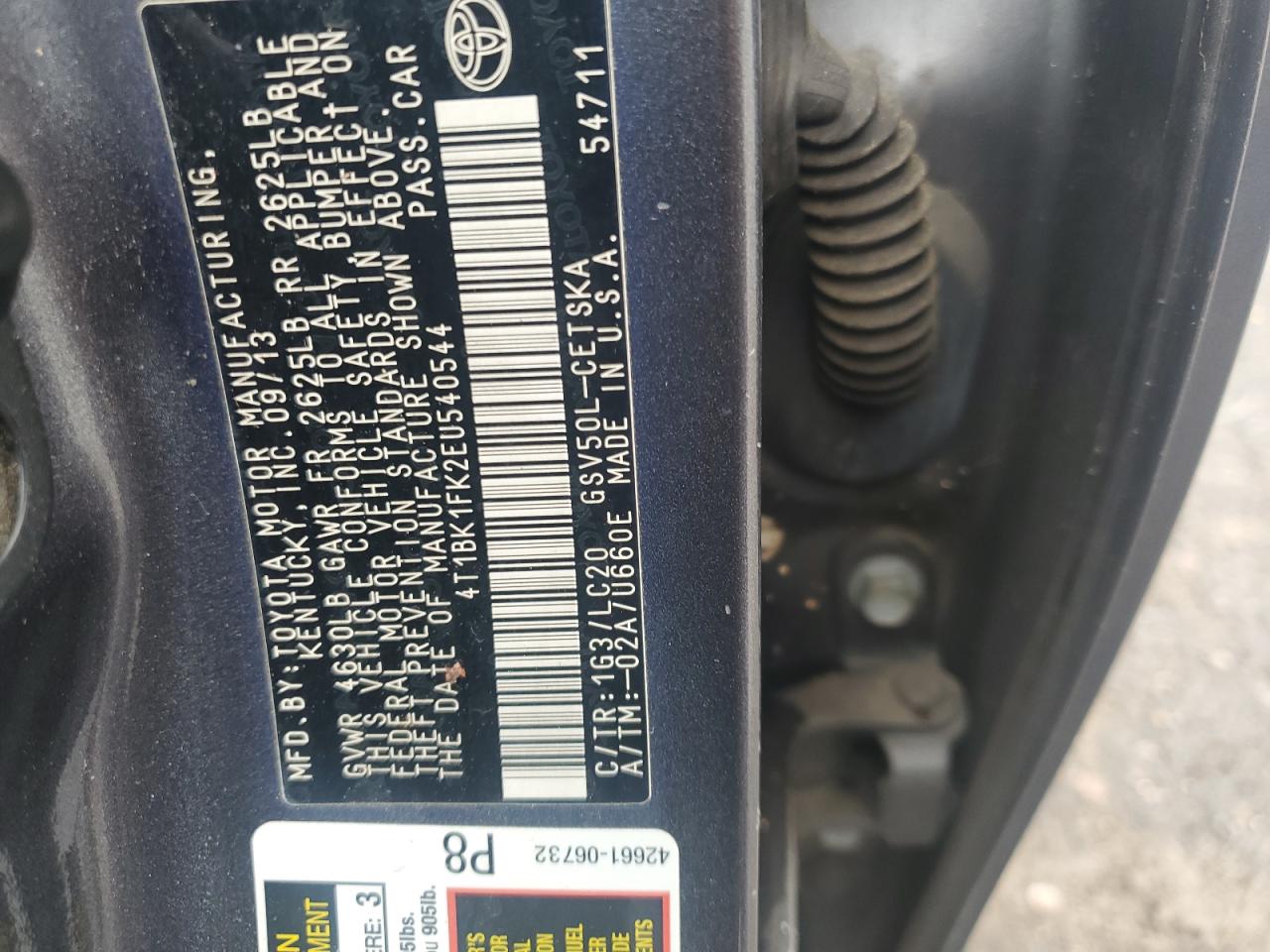 2014 Toyota Camry Se VIN: 4T1BK1FK2EU540544 Lot: 85688825