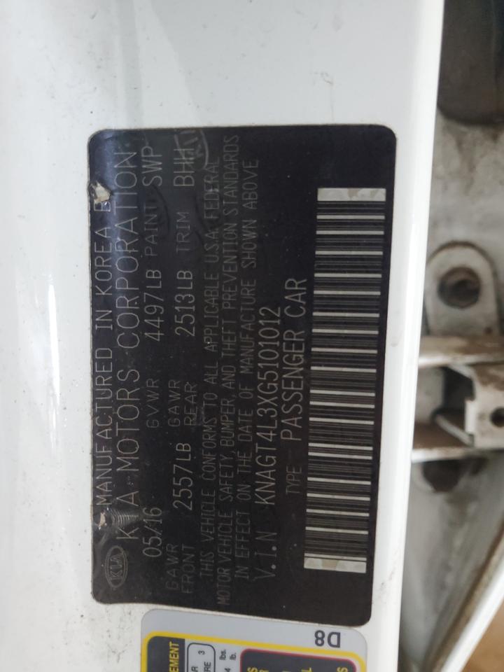 2016 Kia Optima Lx VIN: KNAGT4L3XG5101012 Lot: 81783155