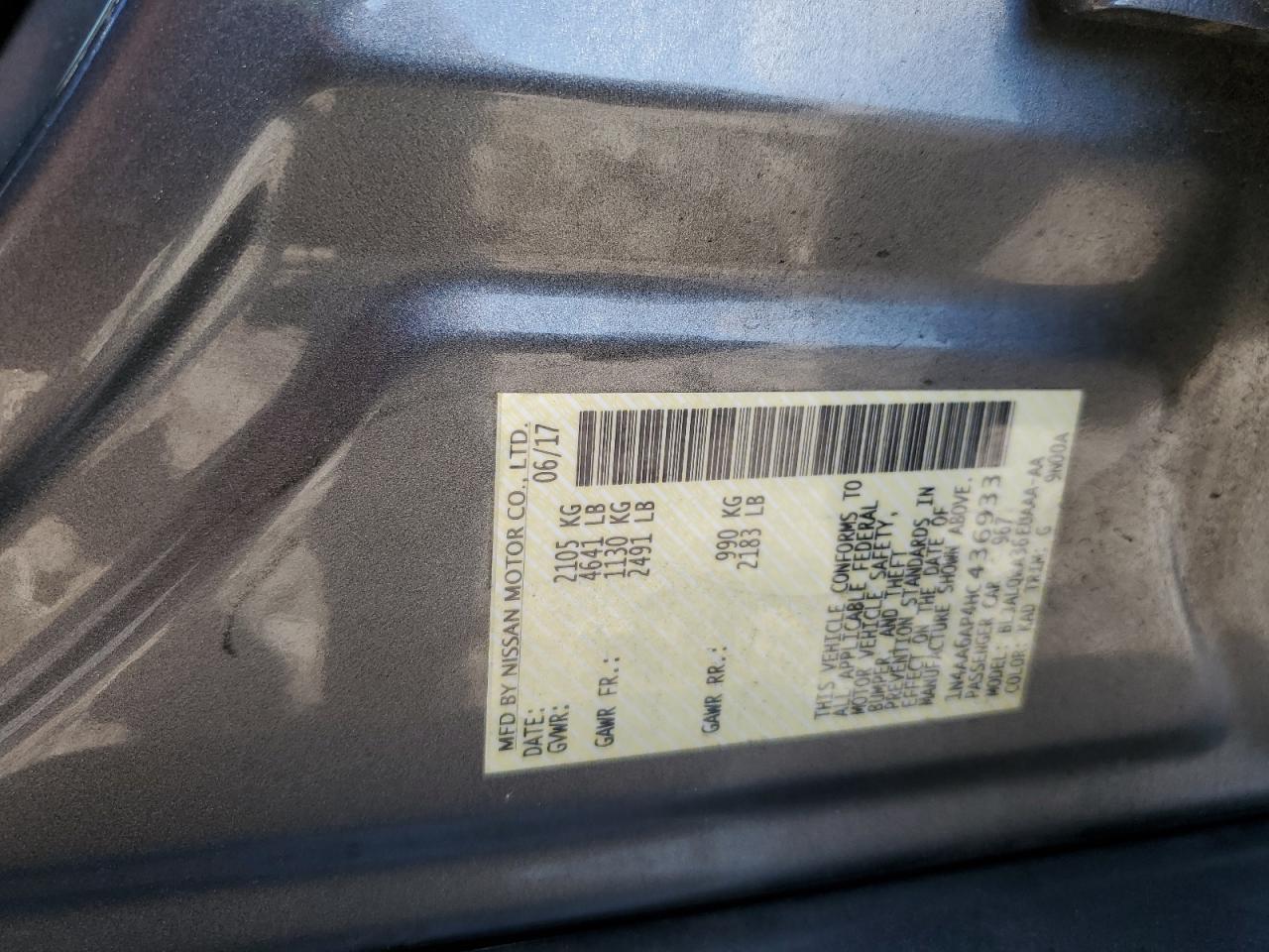 2017 Nissan Maxima 3.5S VIN: 1N4AA6AP4HC436933 Lot: 84887905