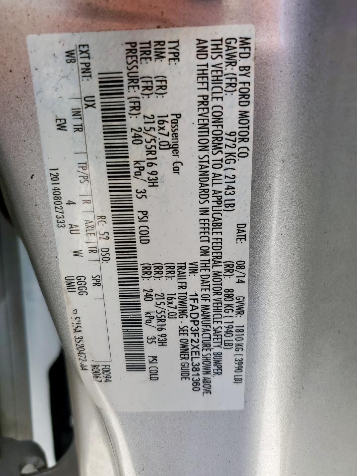 2014 Ford Focus Se VIN: 1FADP3F2XEL381360 Lot: 80584055