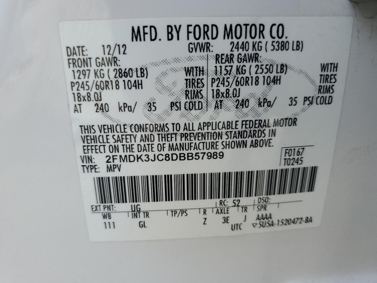 2013 Ford Edge Sel VIN: 2FMDK3JC8DBB57989 Lot: 85856975