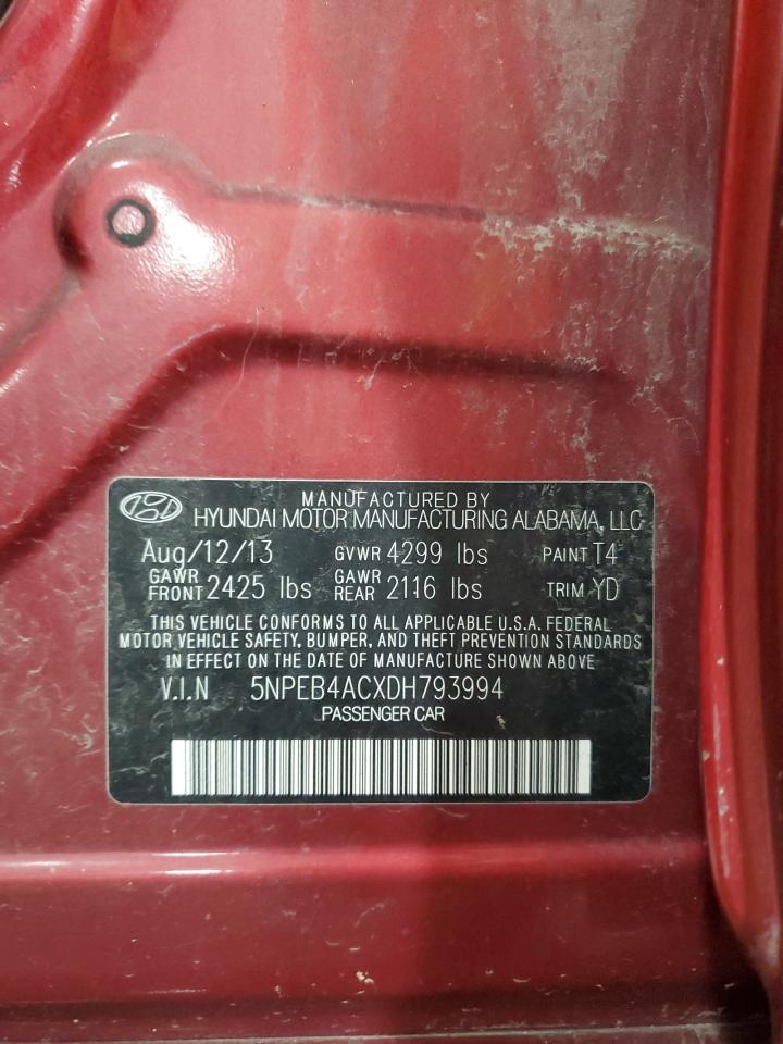 2013 Hyundai Sonata Gls VIN: 5NPEB4ACXDH793994 Lot: 85697615