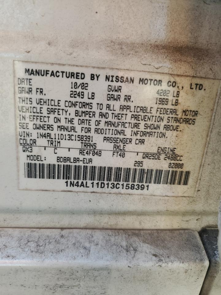 2003 Nissan Altima Base VIN: 1N4AL11D13C158391 Lot: 89676935