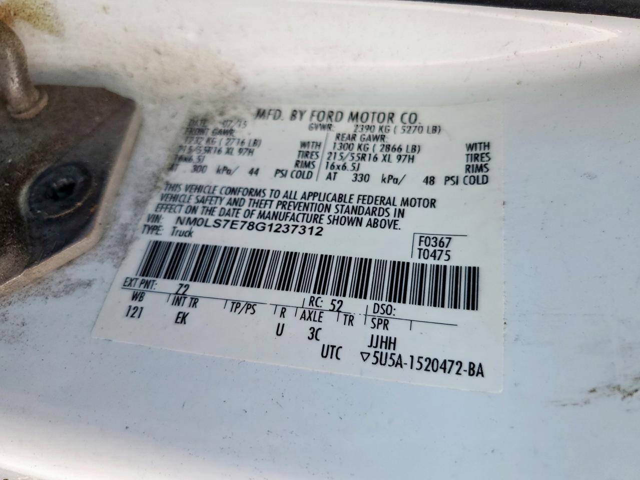 2016 Ford Transit Connect Xl VIN: NM0LS7E78G1237312 Lot: 86489145