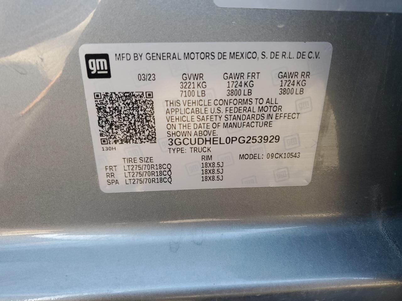 2023 Chevrolet Silverado K1500 Zr2 VIN: 3GCUDHEL0PG253929 Lot: 85108695