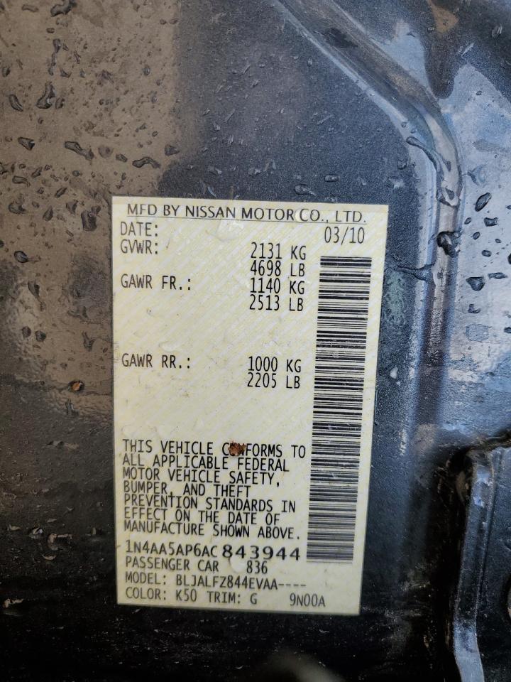 2010 Nissan Maxima S VIN: 1N4AA5AP6AC843944 Lot: 86455265