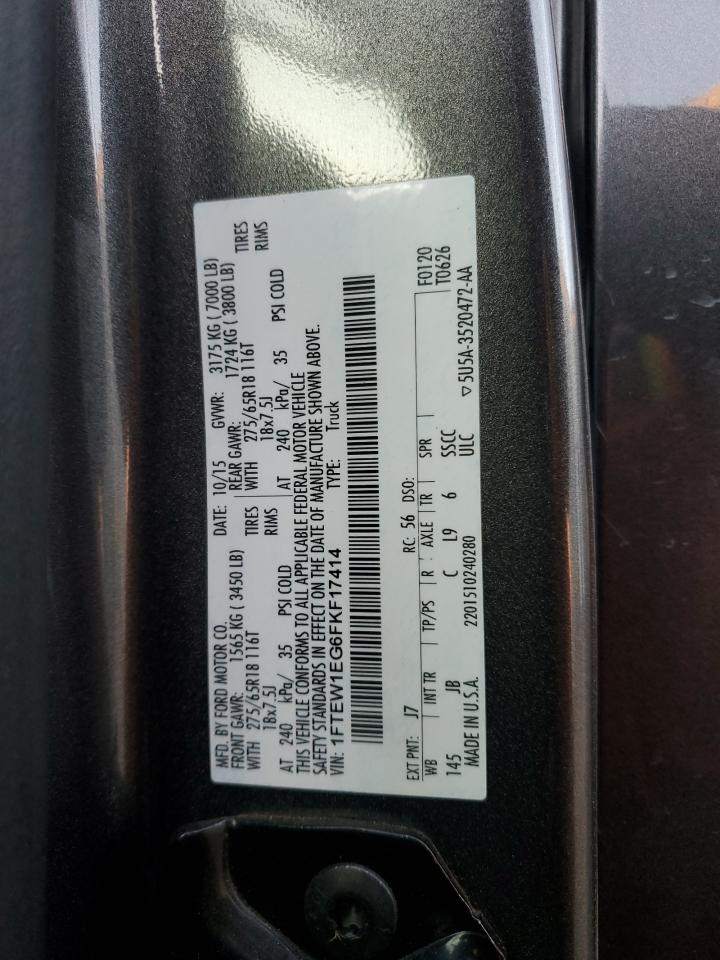 2015 Ford F150 Supercrew VIN: 1FTEW1EG6FKF17414 Lot: 89630795