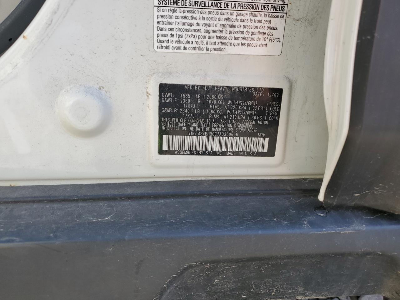 2010 Subaru Outback 2.5I Premium VIN: 4S4BRBCC7A3350656 Lot: 84214445