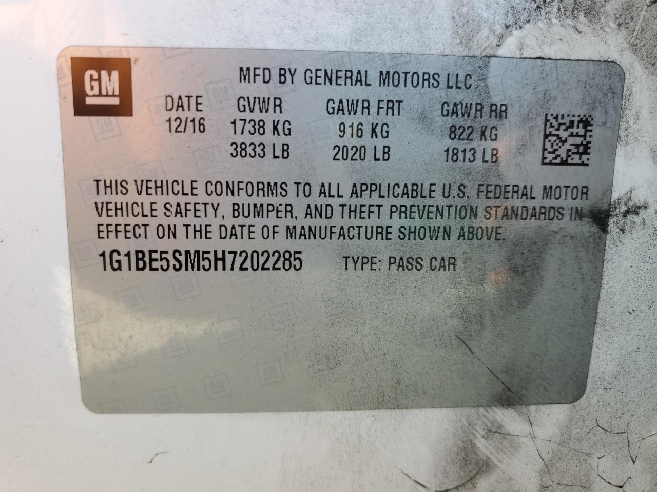 2017 Chevrolet Cruze Lt VIN: 1G1BE5SM5H7202285 Lot: 85319085