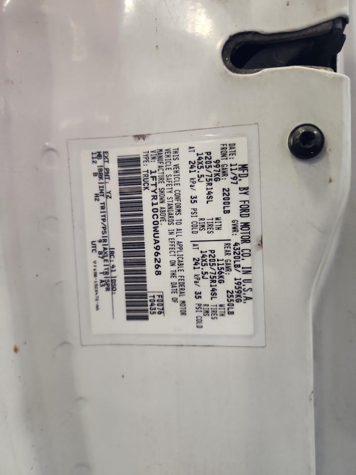 1998 Ford Ranger VIN: 1FTYR10C0WUA96268 Lot: 85946475